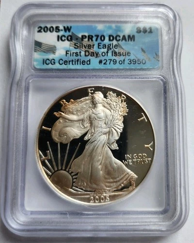 2005-W American Silver Eagle PR70 DCAM ICG With Toning Both Sides