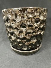 6" Ceramic Planter – Ebony –Round – Modern Indoor Pot w/Bonus Slotted Pot