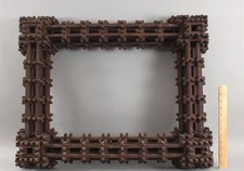 HUGE Antique Triple Layered Walnut Puzzle Tramp Art Folk Art Mirror Frame