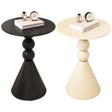 Vintage Metal End Table 24"H Round Side Table Rock Board Top Nightstand for Home