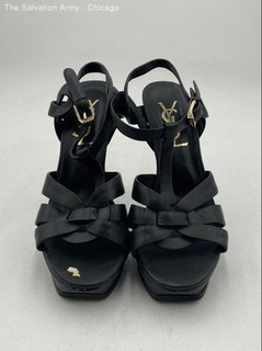 YSL Womens Black Leather Open Toe Strappy Stiletto Heels Size US 7.5