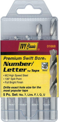 01668 5-Piece Number/Letter Drill Set, M2 High-Speed Steel, 135-Degree Point, St