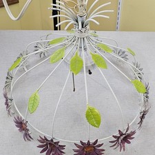 Vtg MCM Flower Chandelier Home White Purple Daisy Leaf Cottagecore Swag Light