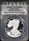 2012-W Proof American Silver Eagle 1 Oz ANACS PR70 DCAM First Day of Issue