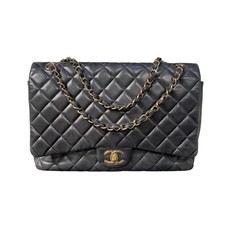 Chanel Black Lambskin Leather GHW Maxi Flap Bag