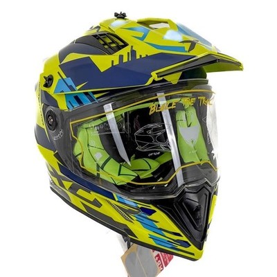 Axor X-Cross Adventure Dual Sport Neon Gelb/Blau Glanz Helm Refurbished Ok