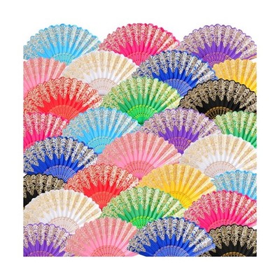 Geetery 100 Pcs Chinese Folding Hand Fan Bulk for Line Dancing, Colorful Clac...