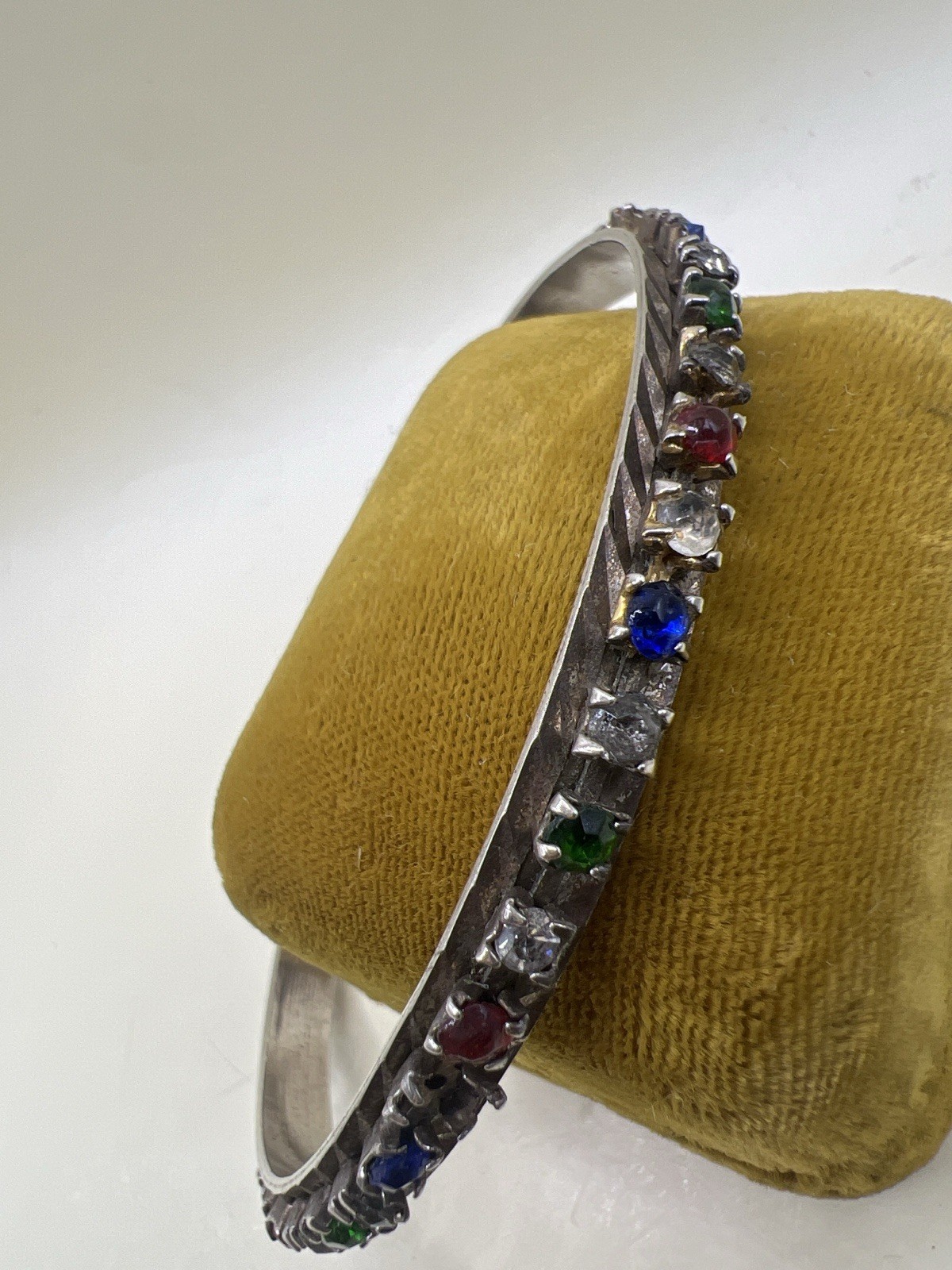 Antique Edwardian Solid Silver Paste Stone Bangle… - image 4