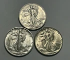 1942 BU, 1942 S BU AND 1946 D BU WALKING LIBERTY HALF DOLLAR