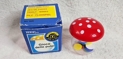 Vintage Tiddly-Winks Plastic Red Mushroom Game w/ Box Made in Italy by Verve