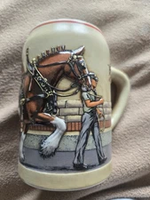 1989 Anheuser Bush Beer Mug Stein Budweiser Clydesdale Horse Hand Crafted Brazil