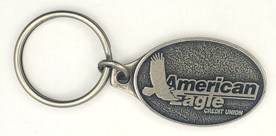 One Sided American Eagle Credit Union CT Pewter Like Metal Keychain Keyring