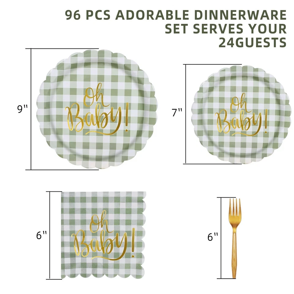 96 шт. зеленые тарелки салфетки вилки нейтральный пол раскрытие - Изображение 2 из 4