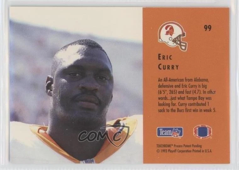 1993 Playoff Contenders Eric Curry #99 Rookie RC - Image 2 of 2