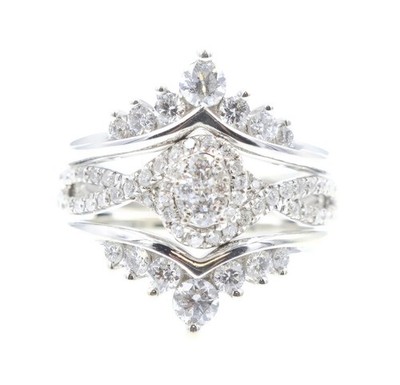 1.30 ctw Round Diamond Halo 10KT White Gold Engagement Ring with Enhancer Set 