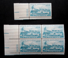 1959 Arctic Explorations - Cat # 1128 Plate Block and Single 4c Stamps MNH OG