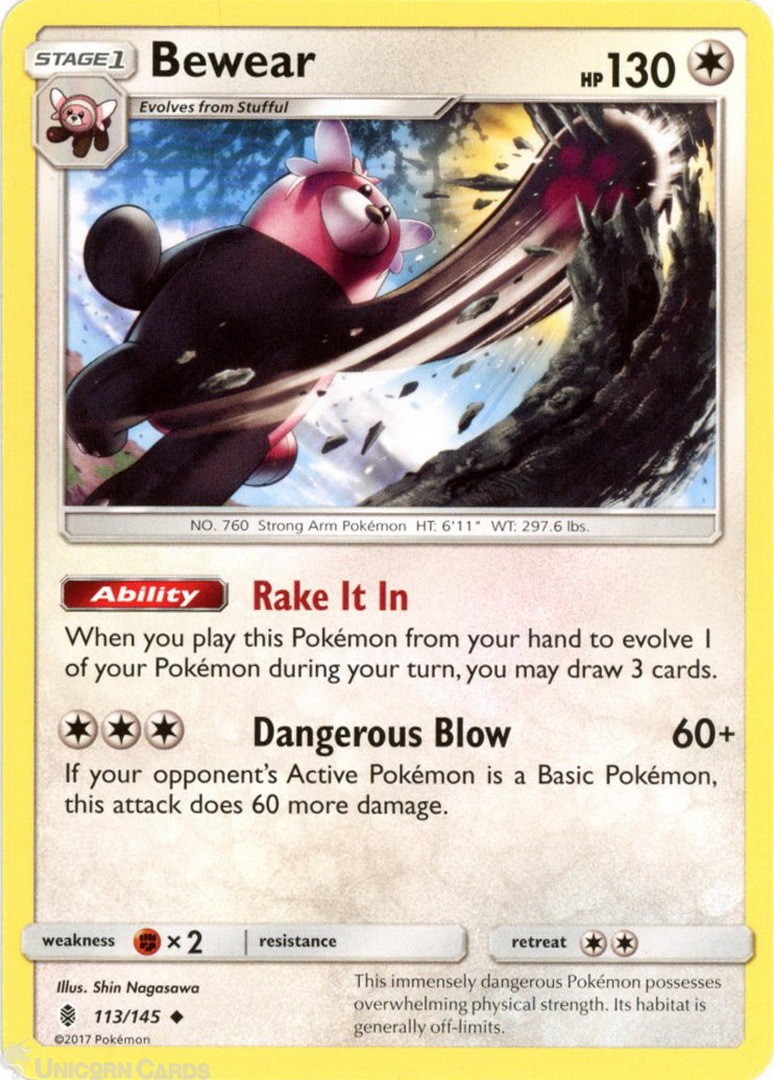 Bewear 113/145 : Uncommon Mint/Near Mint Pokemon Card : SM02: Guardians Rising