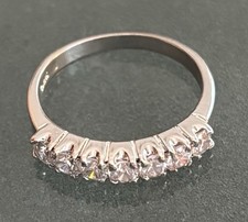 925 Sterling Silver Wedding Band Cubic Zirconia Half Eternity Ring Size 7.5