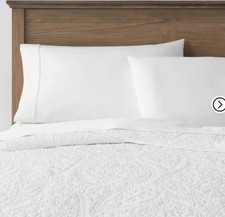 Threshold Garment Washed Paisley Stitch Quilt Full/Queen White 88 in x 92 in New