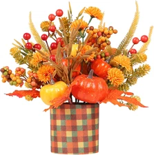 Super Holiday Fall Decor, 12" Artificial Orange Pumpkin Berry Maple Tree Hallowe