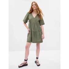 GAP Tiered Mini Dress Women's M Olive Green Prairie Western 100% Cotton NWT
