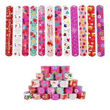 Valentine's Day Slap Bracelets Bulk - Kids Party Favors 48 Pack 