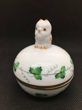 HEREND Owl Bonbon Box Bonbonniere Porcelain Trinket Box Unused