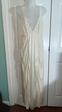 Vintage Gruppo La Perla Nightgown M Slip Dress Ivory Silk Lattice Maxi Lace A21
