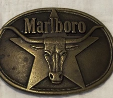 Vintage Marlboro Solid Brass Belt Buckle Philip Morris Collectible 1987 Ad Promo