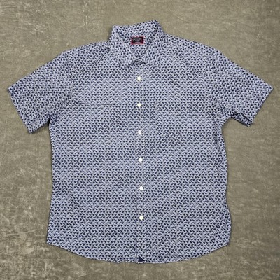UNTUCKit Shirt Mens XL Blue Wave Geometric Short Sleeve Button Front Stoller