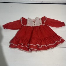 Vintage Frilly 80s 90s 24 Months Christmas Dress Holiday Cottage County Farm