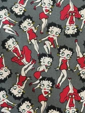 By The Half   Yard Pin Up BETTY BOOP  Fabric Gray Red Retro  Girl 100% COTTON