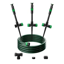 RESTMO Above Ground Sprinkler System, Multi-Adjustable Lawn Sprinkler & Hose Set