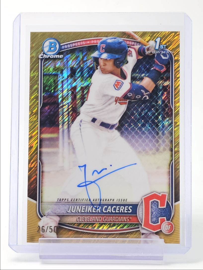 JUNEIKER CACERES 2025 BOWMAN CHROME 1ST GOLD SHIMMER REFRACTOR AUTO /50 Q5997