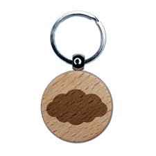 Cloud Solid Engraved Wood Round Keychain Tag Charm