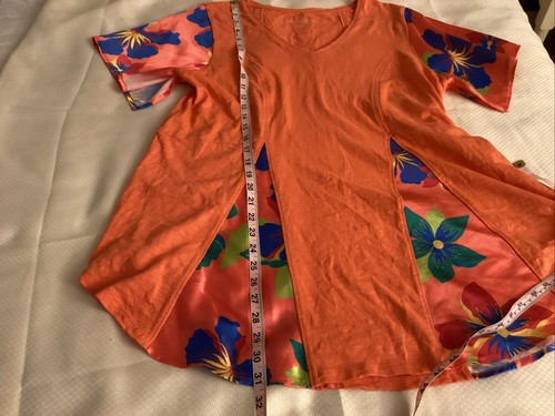 Soft Surroundings Bird Of Paradise Hot Coral Multi Tunic Top Short Sleeves Sz L - Picture 9 of 11