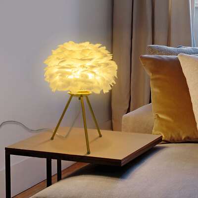 110V Bedside Lamp Modern Feather Desk Night Light Table Lamp