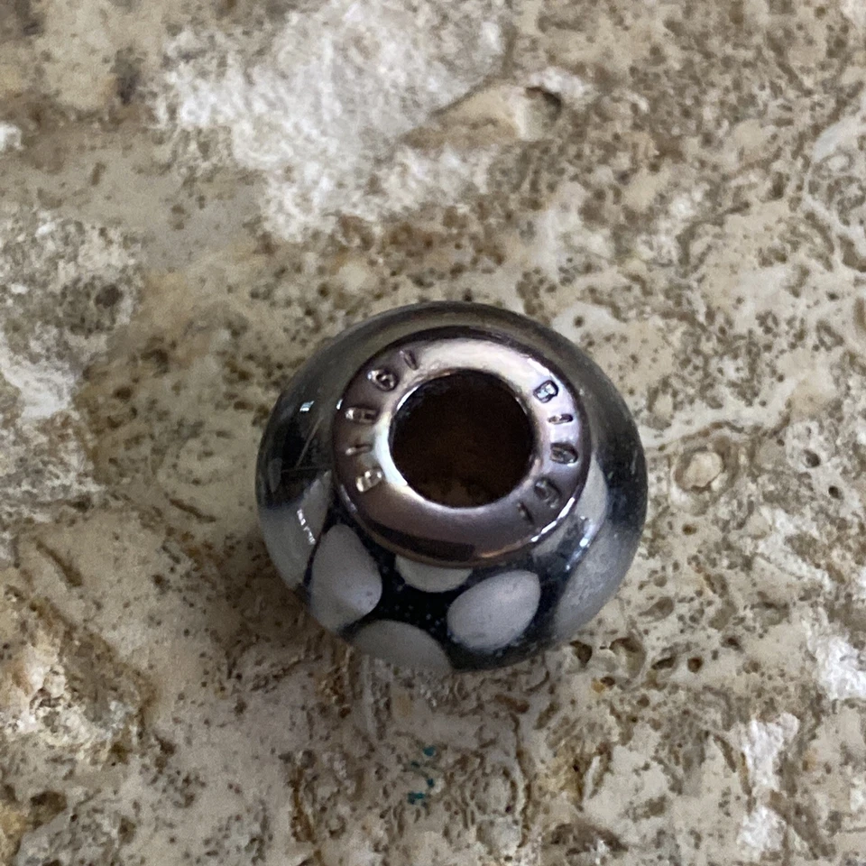 Authentic Biagi Sterling Black And White Polka Dot Murano Glass Bead Charm #2684 - Image 3 of 4