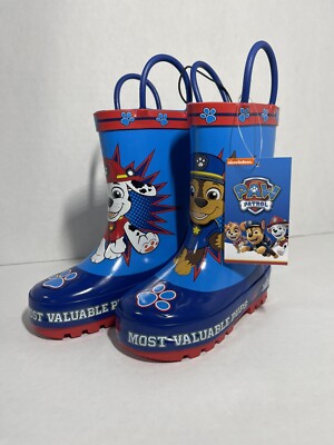 Paw Patrol Toddler Boys Rubber Rain Boots Pull On Blue Red Size:5/6 BRAND NEW