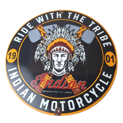 Vintage Indian Motorcycle Sign - Porcelain Ride Tribe Gas Station
