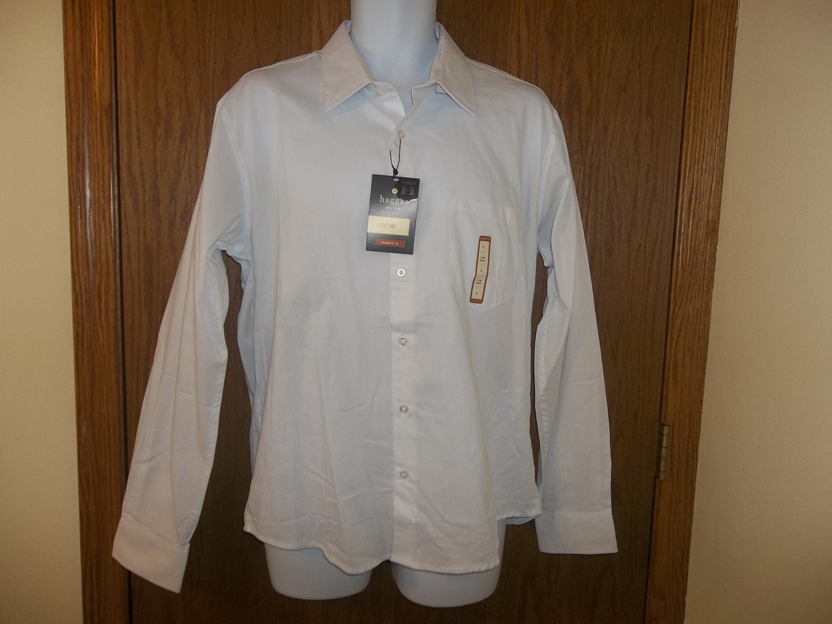 haggar white dress shirt Haggar Men's Classic-Fit Smart Wash Dress Shirt - White Solid