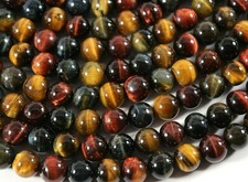 Mixed Red Gold Blue Tiger Eye 10mm Round Beads 15" Strand Grade AA / A