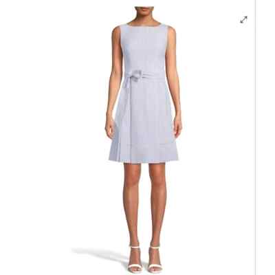 Anne Klein Belted Cocktail Dress Plus Sz 14 RAIN SHADOW LT BLUE Lined Sleeveless