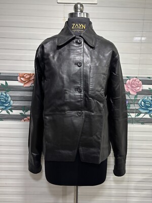 Ladies Black Leather Shirt Real Lambskin Leather Button Down Long Sleeves Jacket