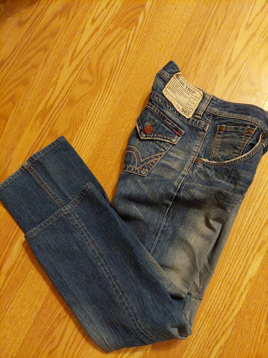 Edwin Jeans 503 Blue Trip Low Rise Distressed Denim Flare Leg Women's 29 X 29