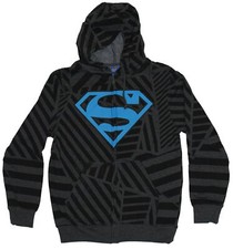 Superman DC Mens Hoodie Sweatshirt - Blue Logo On top Of Crazy Lines