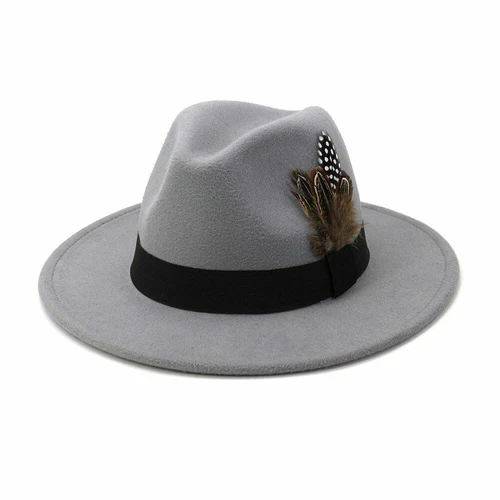 Herren Damen Wolle klassisch breite Krempe Wollfilz Hut Panama Trilby Kappe mit Band - Bild 27 von 35
