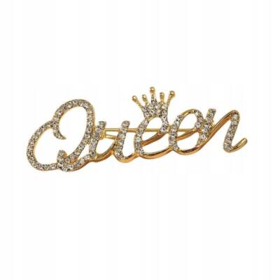 PINETS Brosche Zirkone Goldschrift Queen Anstecknadel