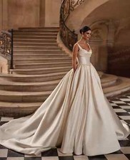 Wedding Dresses A Line Sexey Bead Sleeveless Bride Gowns Sweetheart Formal Satin