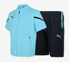 Puma Men KK Team Flash Suit Set Run Skyblue Navy Jersey GYM Shirts Pant 93224602
